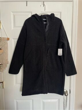 NWT FLX Women’s Size XS Black Hooded Teddy Long Jacket